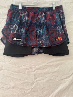 ellesse Women's Multicolor Geometric Athletic Running Shorts with Black Liner